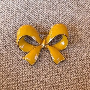 Vintage Enamel Yellow Bow Brooch